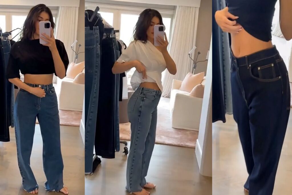Kylie Jenner com jeans de sua marca Khy