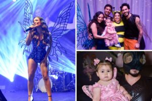 Larissa Manoela fazendo show no aniversário de Lua