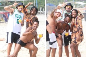 Leidy Elin, Lucas Luigi e MC Binn na praia da Barra da Tijuca