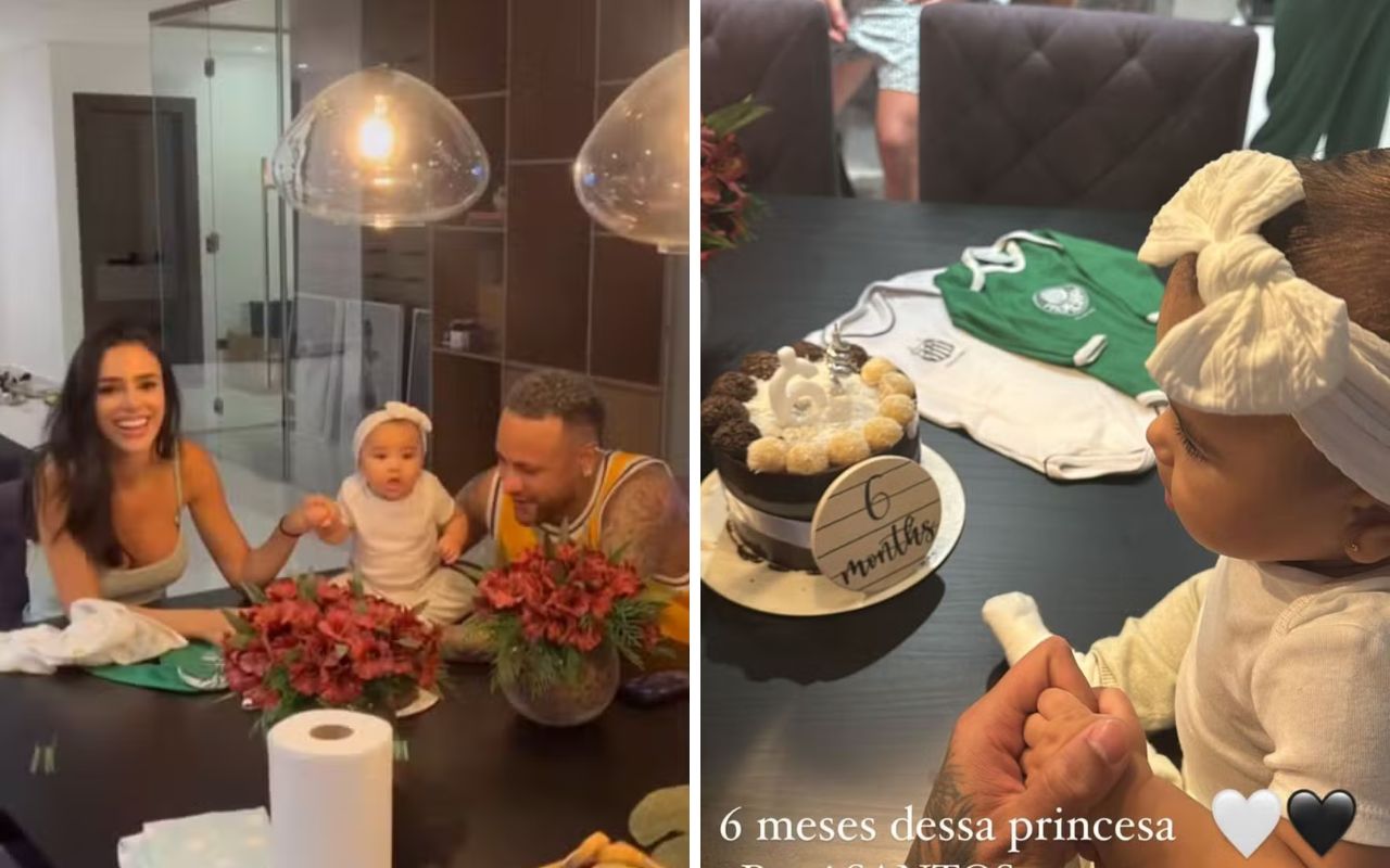 Juntos, Neymar e Bruna Biancardi fazem festa de 6 meses para Mavie