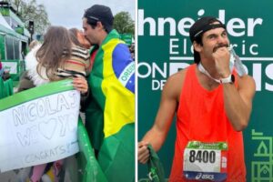 Nicolas Prattes ganha beija de Sabrina Sato e beija medalha