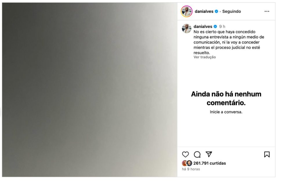 Postagem de Daniel Alves, negando ter dado entrevista – Foto: Reprodução Instagram