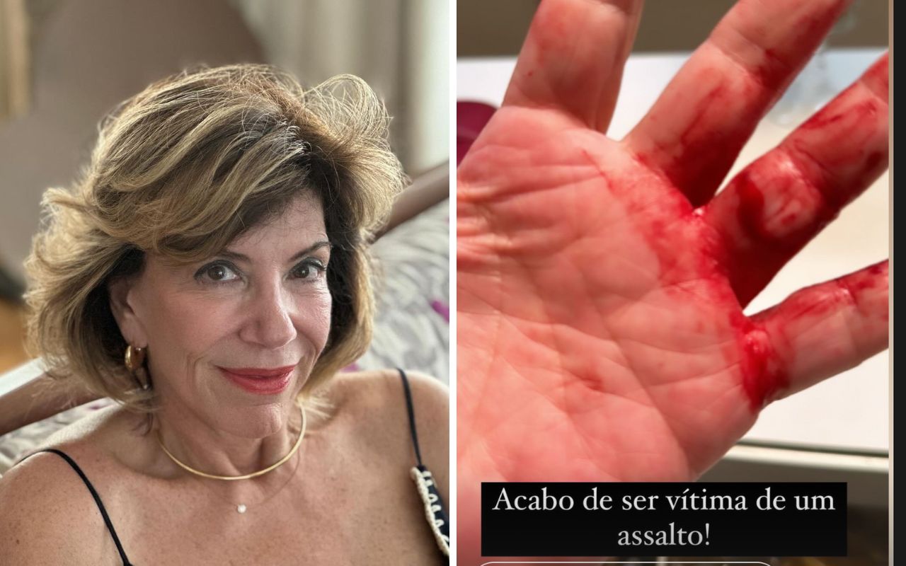 Silvia Poppovic e detalhe da sua postagem relatando assalto violênto — Foto: Reprodução/Instagram