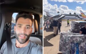 Avião de Gusttavo Lima chega ao Sul com doações para vítimas das enchentes