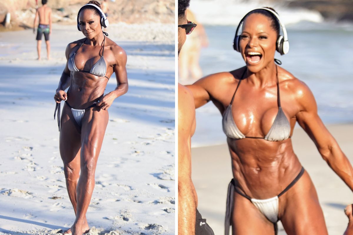 Adriana Bombom mostra os músculos aos 50 anos