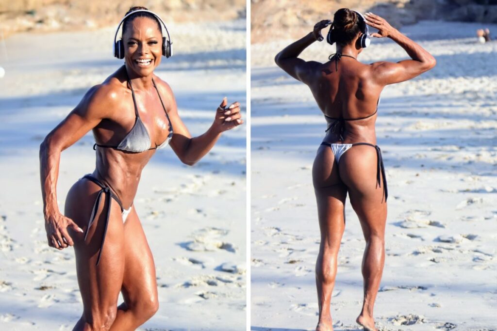 Adriana Bombom mostra os músculos aos 50 anos