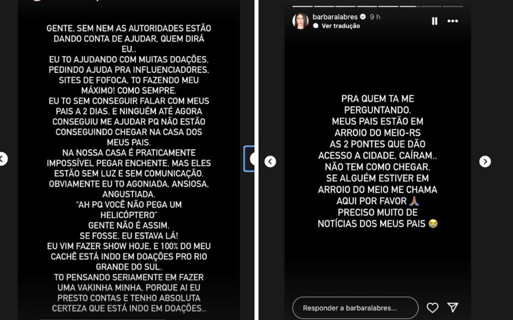 DJ Bárbara Labres em desespero pela falta de notícias dos pais após queda de barragem – Foto: Reprodução Instagram