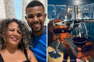 Davi e Mani e foto de brinde com taças de vinho