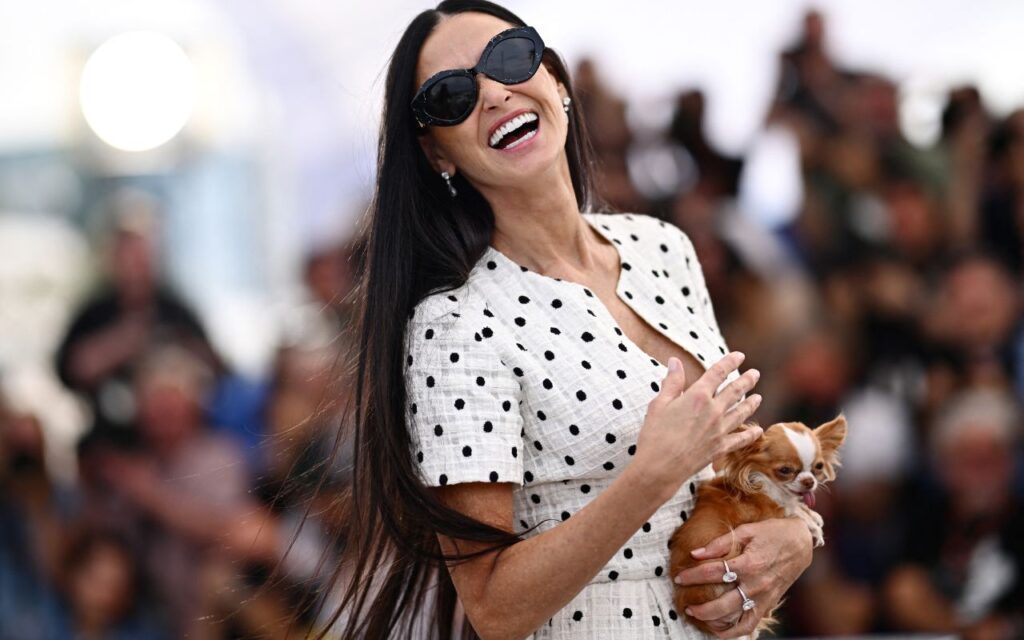 Demi Moore brilha no Festival de Cannes com sua cachorrinha no colo – Fotos!