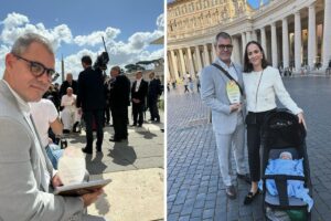 Letícia e Juliano Cazarré conhecem o Papa