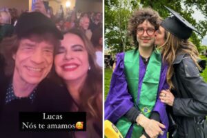 Luciana Gimenez ao lado de Mick Jagger e do filho Lucas