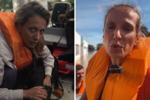 Luisa Mell durante resgates no Rio Grande do Sul