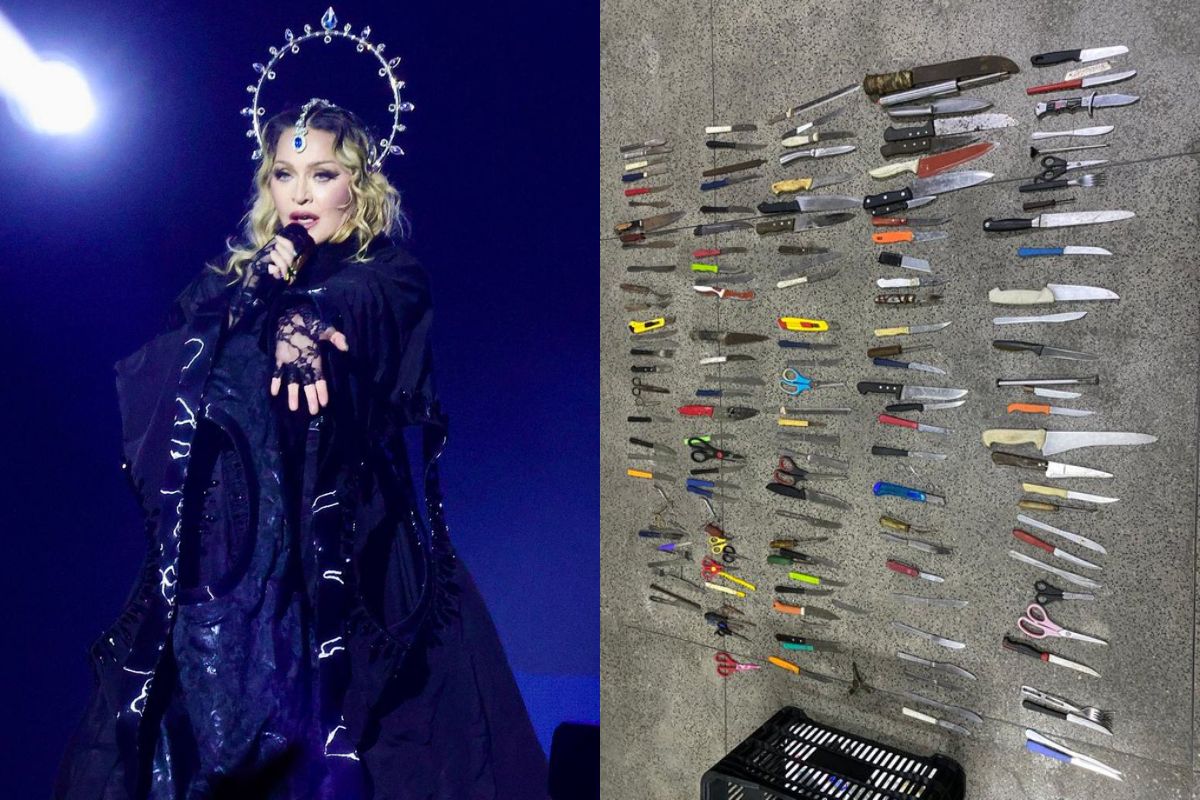 Madonna e objetos apreendidos pela polícia em revistas