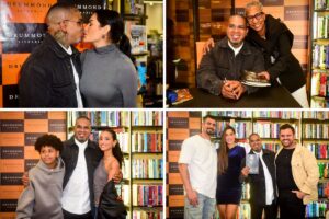 Rodriguinho com a família e ex-BBBs durante o lançamento de seu livro