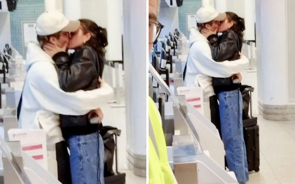 Bruna Marquezine e João Guilherme se beijando no aeroporto