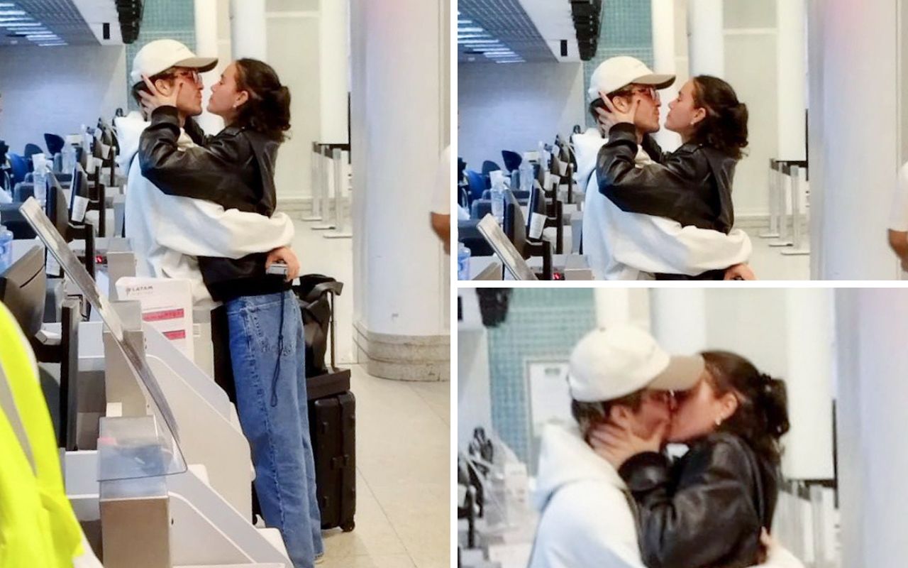 Bruna Marquezine e João Guilherme curtem momento de beijos apaixonados no Aeroporto do Rio