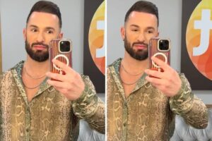 Diego Hypólito fazendo selfie no camarim do SBT