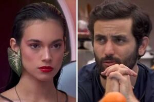 fotomontagem de rostos de alane e matteus no bbb 24