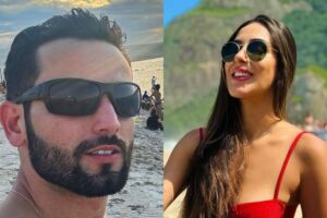 fotomontagem de rostos de matteus e deniziane de óculos escuros