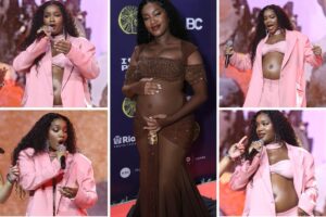 IZA grávida cantando e exibindo a barriga no Prêmio da Música Brasileira