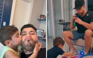 Murilo Huff e o filho Léo, brincando