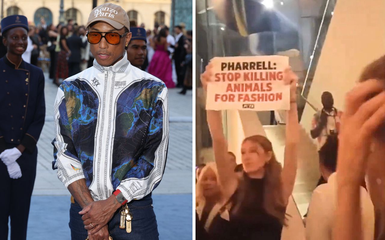 Pharrell Williams enfrenta protestos do PETA evento da Louis Vuitton em Paris