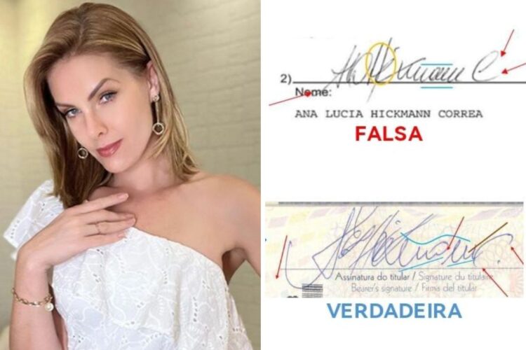 Ana Hickmann e assinaturas falsa e verdadeira