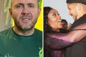 fotomontagem de mozart santos, técnico do mirasol, e iza com yuri lima