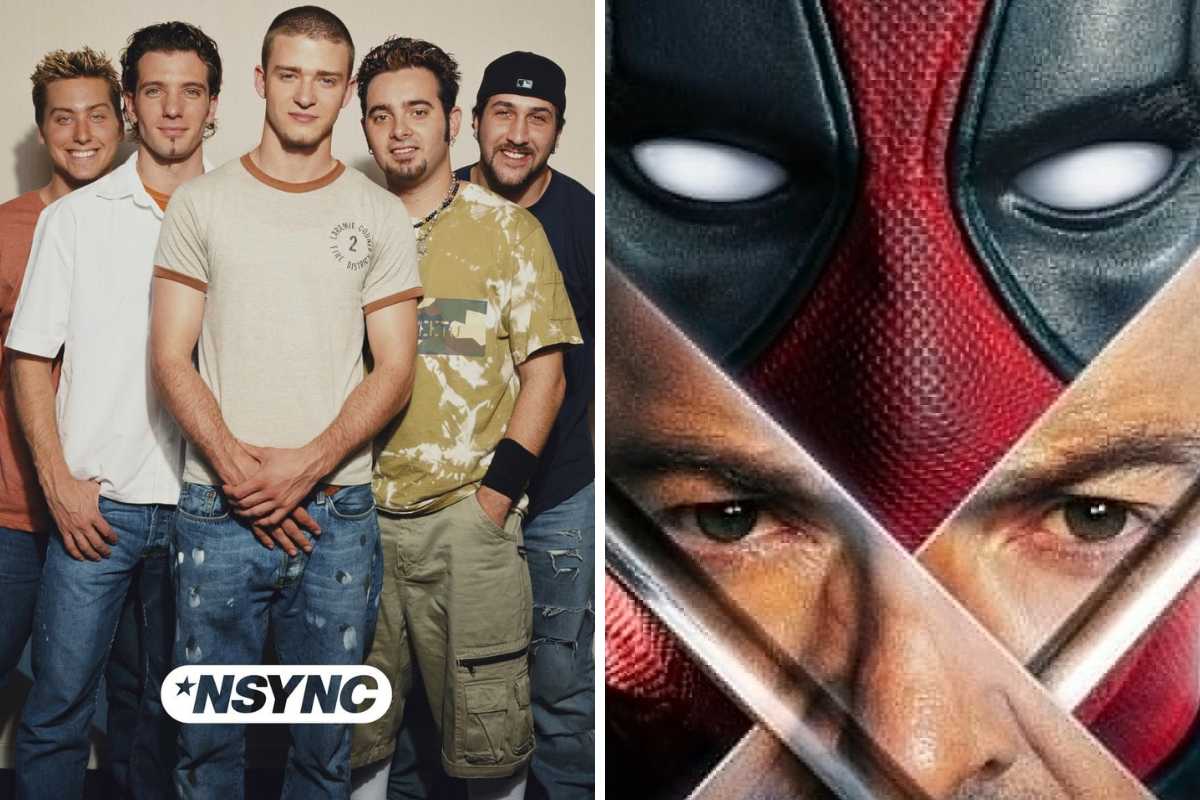 fotmontagem do 'n sync e pôster de deadpool e wolverine