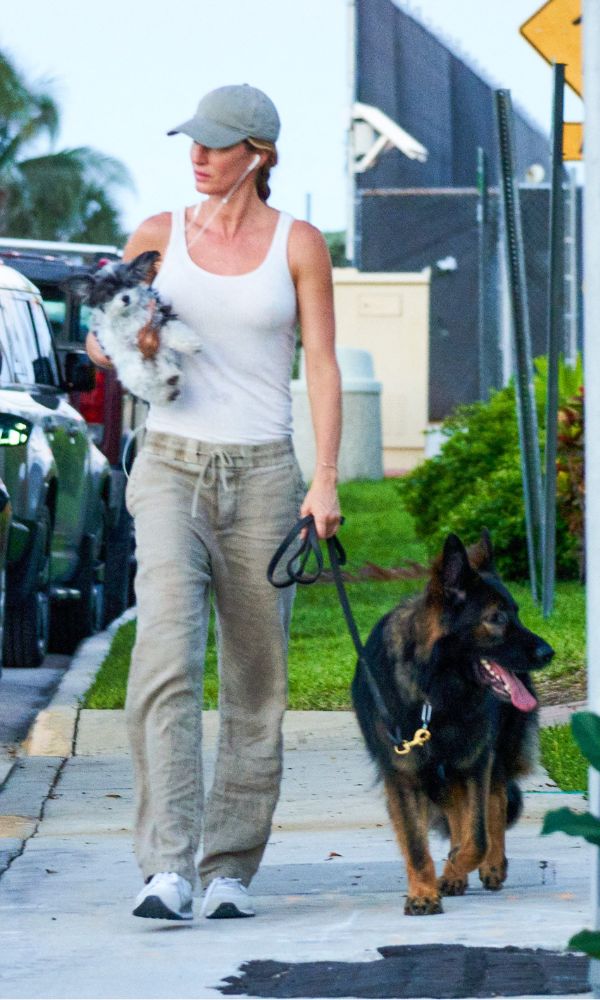Gisele Bündchen passeia com seus cachorros