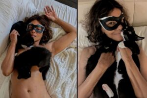 Halle Berry com seus gatinhos de estimação