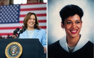 Colares de pérolas de Kamala Harris em 1986 e em 2023