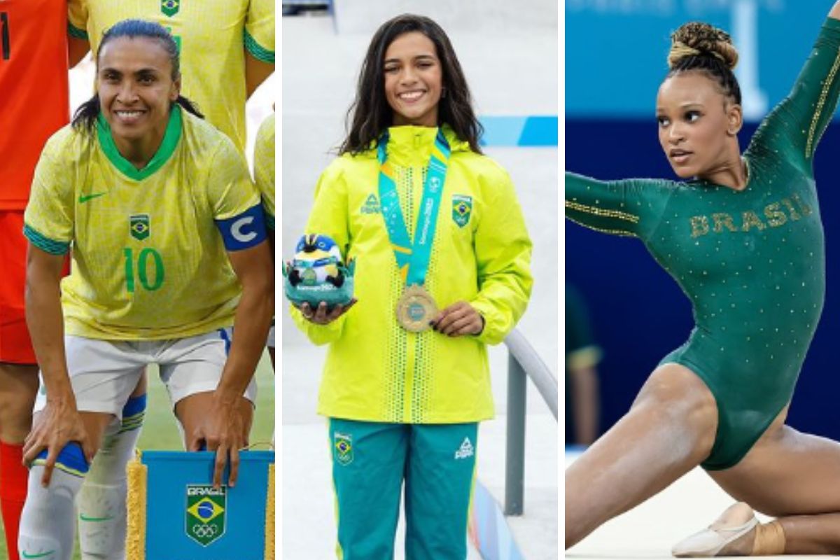 Marta, Rayssa Leal e Rebeca Andrade