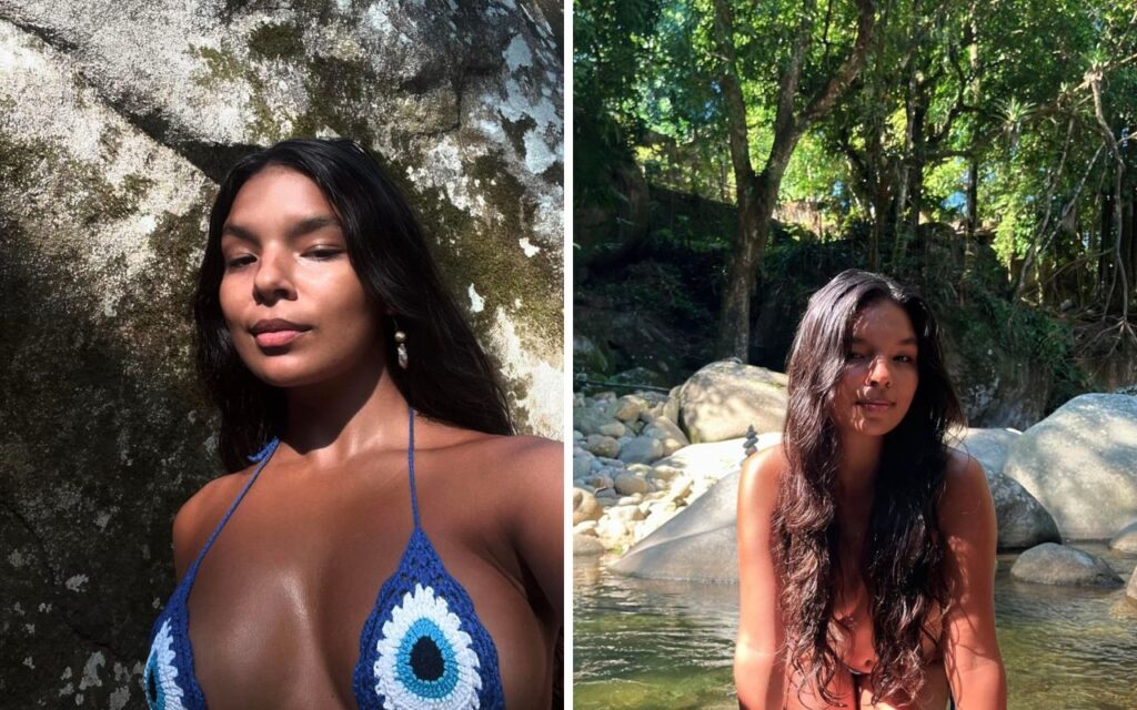 Mell Muzzillo mostra beleza e perfeição ao tomar banho de rio