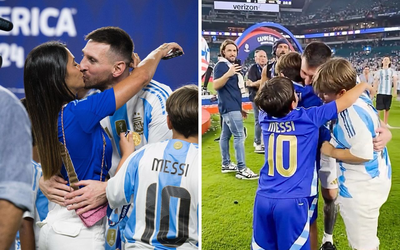 Lionel Messi celebra vitória da Argentina com beijo apaixonado