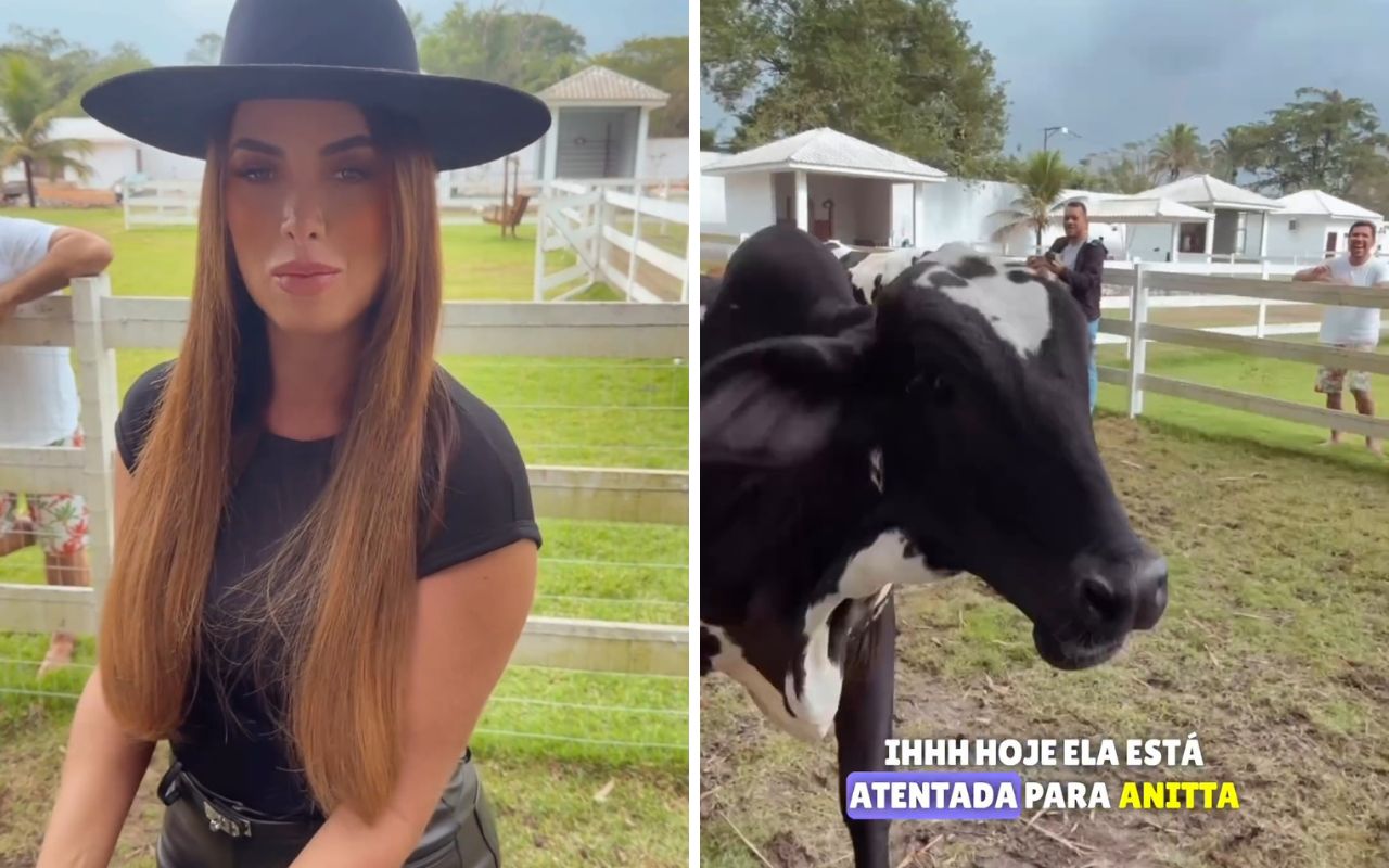 Nicole Bahls perseguida por sua vaca Anitta é a melhor cena do dia. Video!