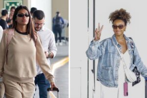 Sheron Menezzes e Pocah no aeroporto