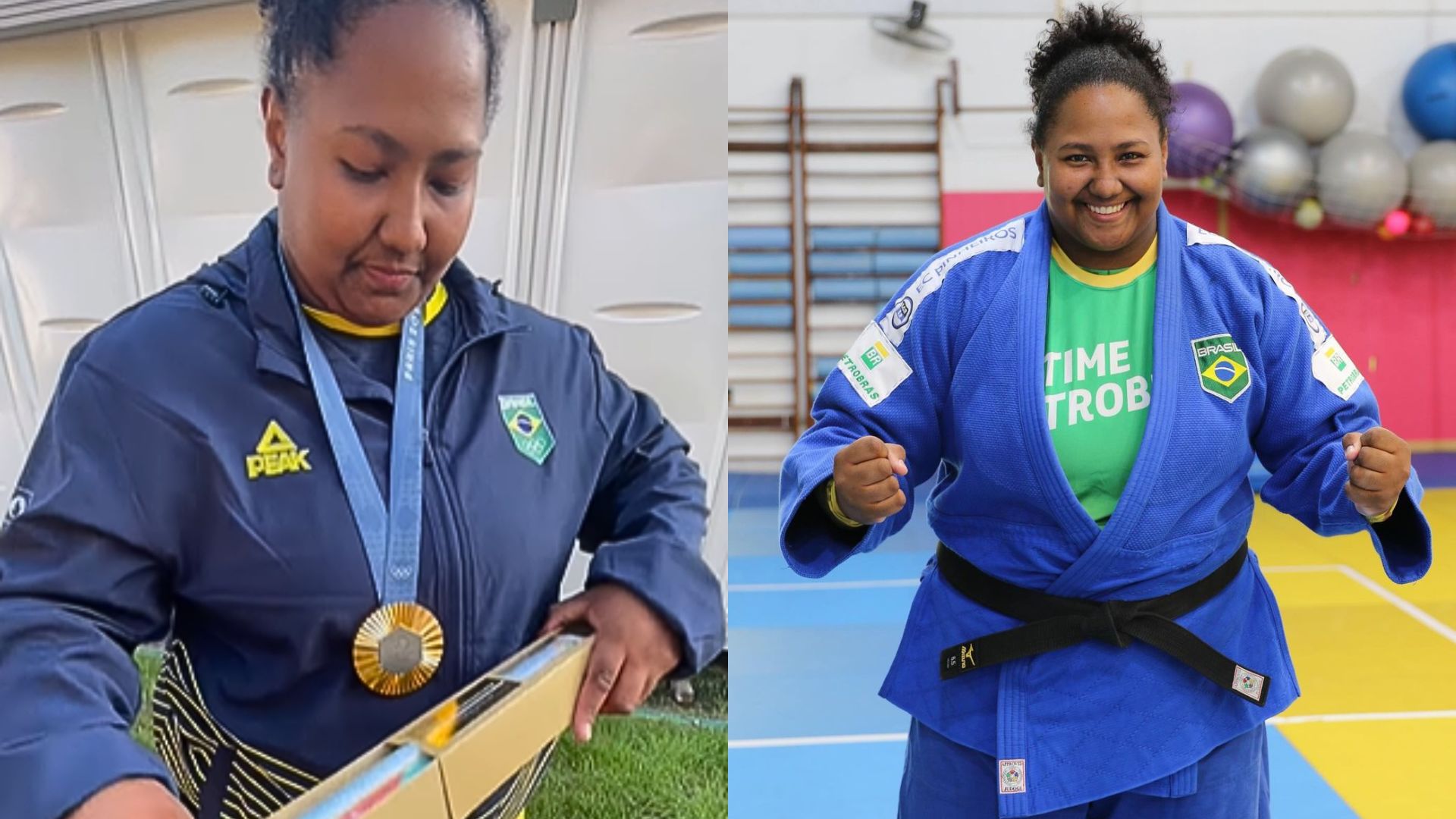 Beatriz Souza mostra presente que ganhou na caixa dos medalhistas