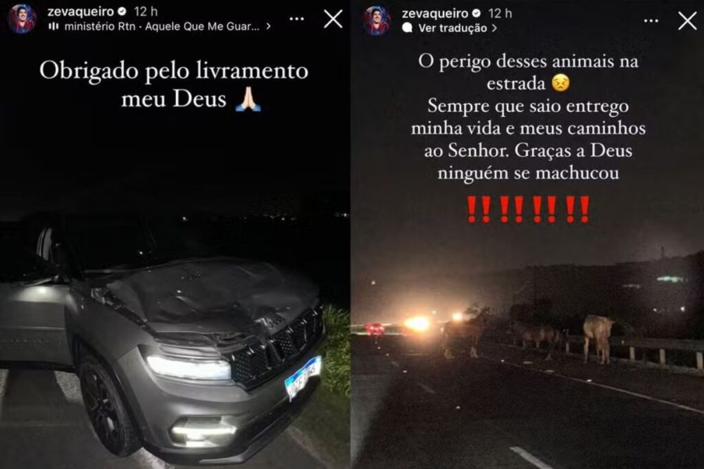 Postagem de Zé Vaqueiro sobre o acidente