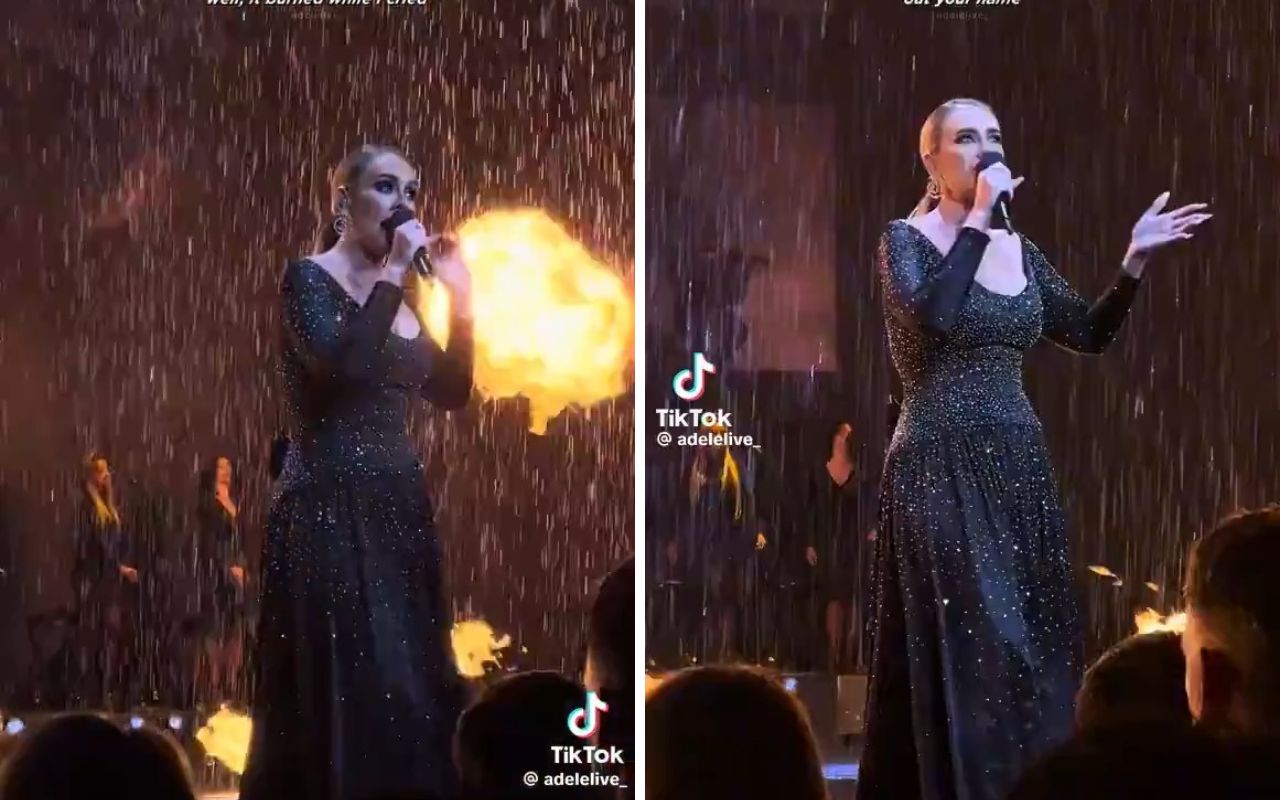 Adele pausa show Munique após tempestade encharcar o seu vestido