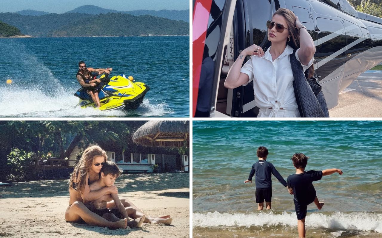 Gusttavo Lima e Andressa Suita curtem praia isolada com filhos. Confira fotos