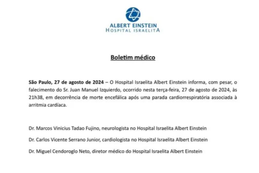 Boletim médico Juan Izquierdo