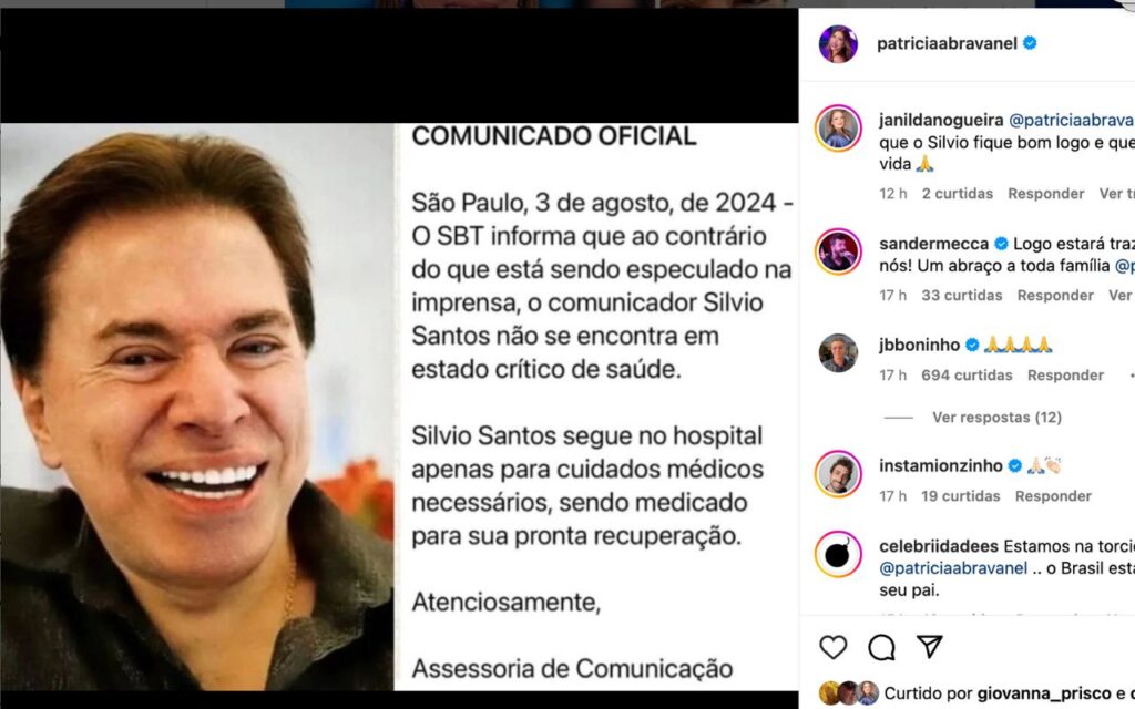 Post Patricia Abravanel sobre silvio Santos