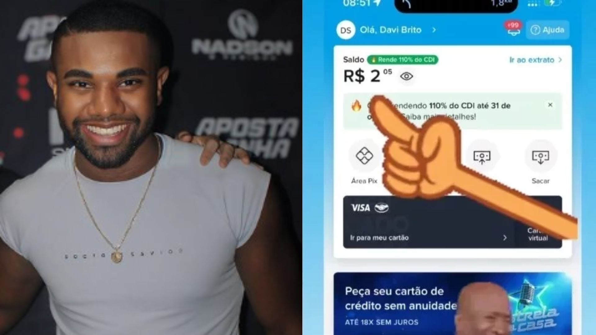 Davi Brito divulga chave Pix e pede dinheiro a seguidores