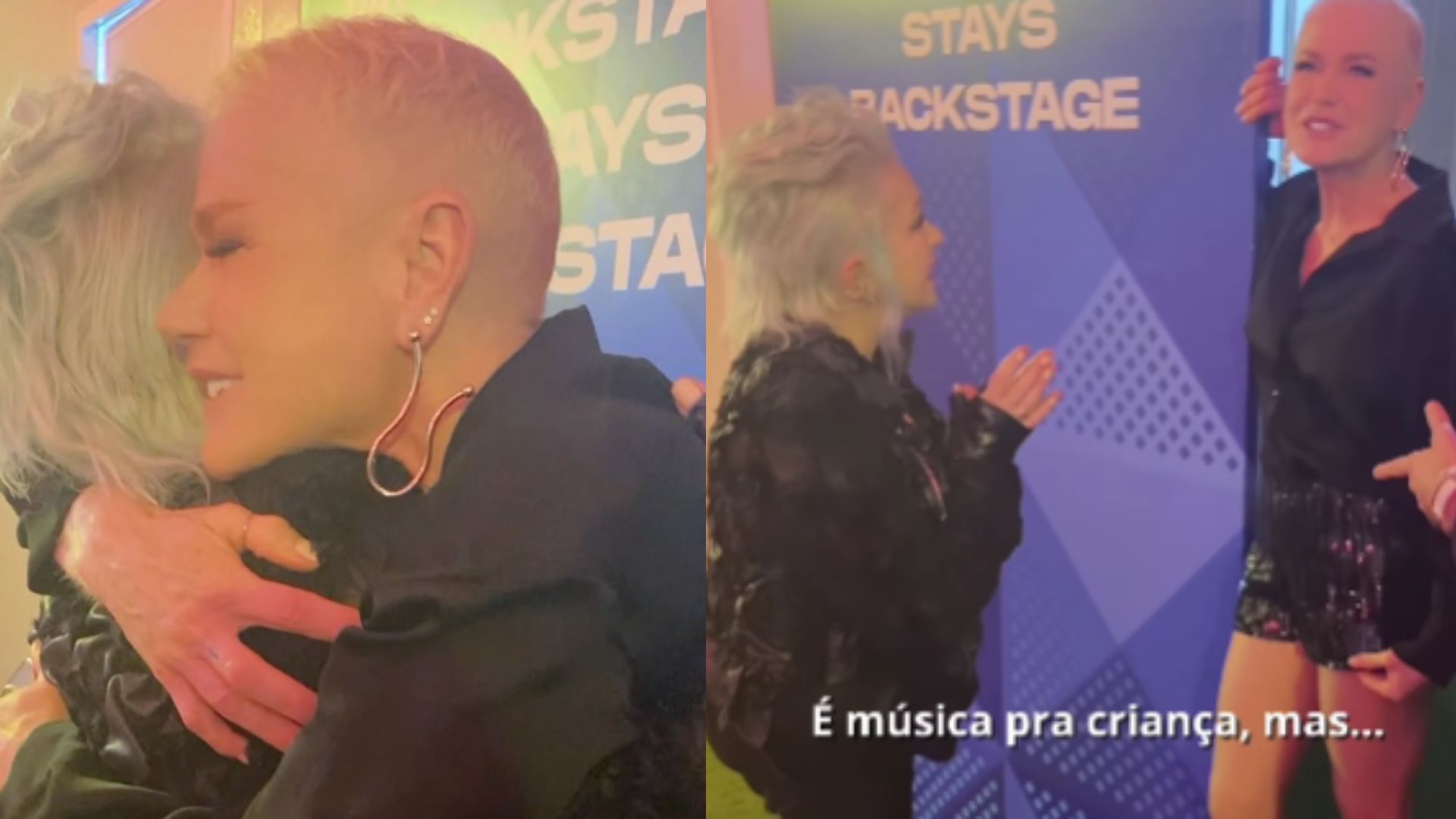 Xuxa ganha abraço de Cyndi Lauper