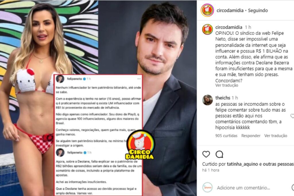 Felipe Neto comentando prisão de Deolane Bezerra