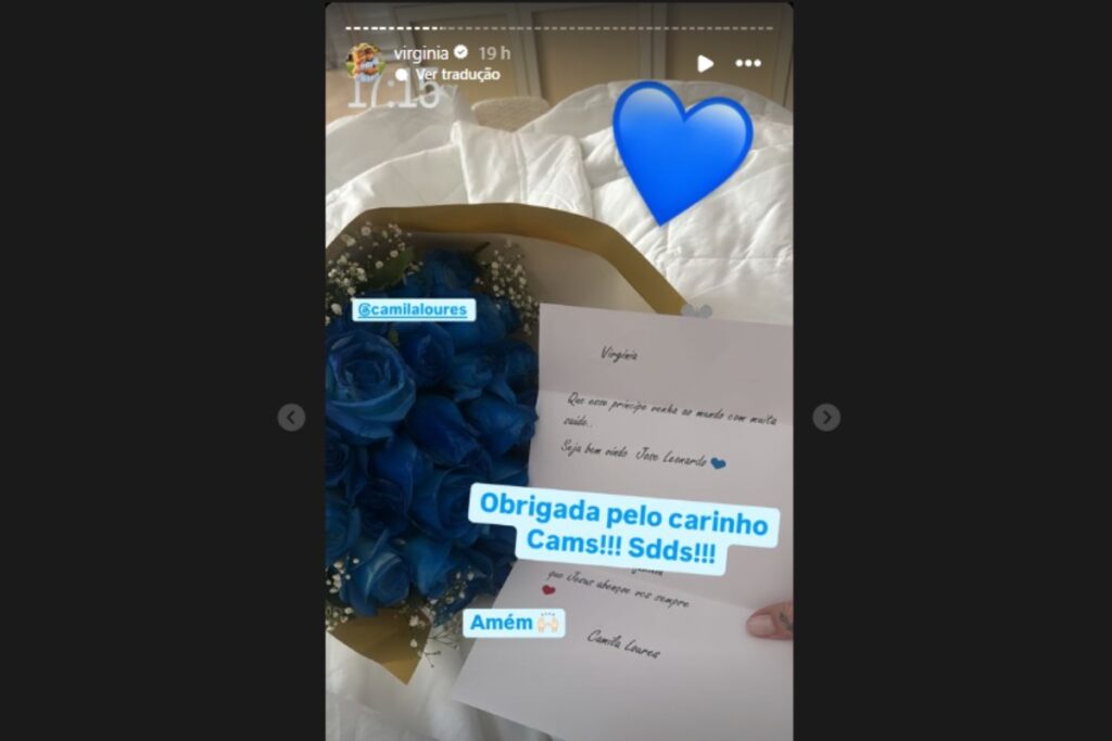 stories de virginia fonseca mostrando presente de camila loures