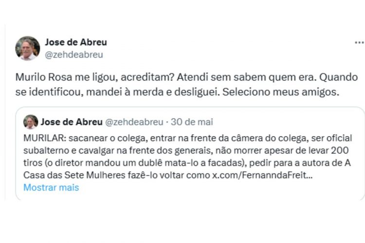 Post em que José de Abreu fala de Murilo Rosa