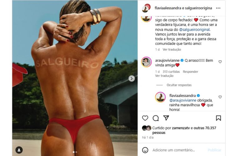 Viviane Araújo parabenizando Flávia Alessandra por entrar no Salgueiro