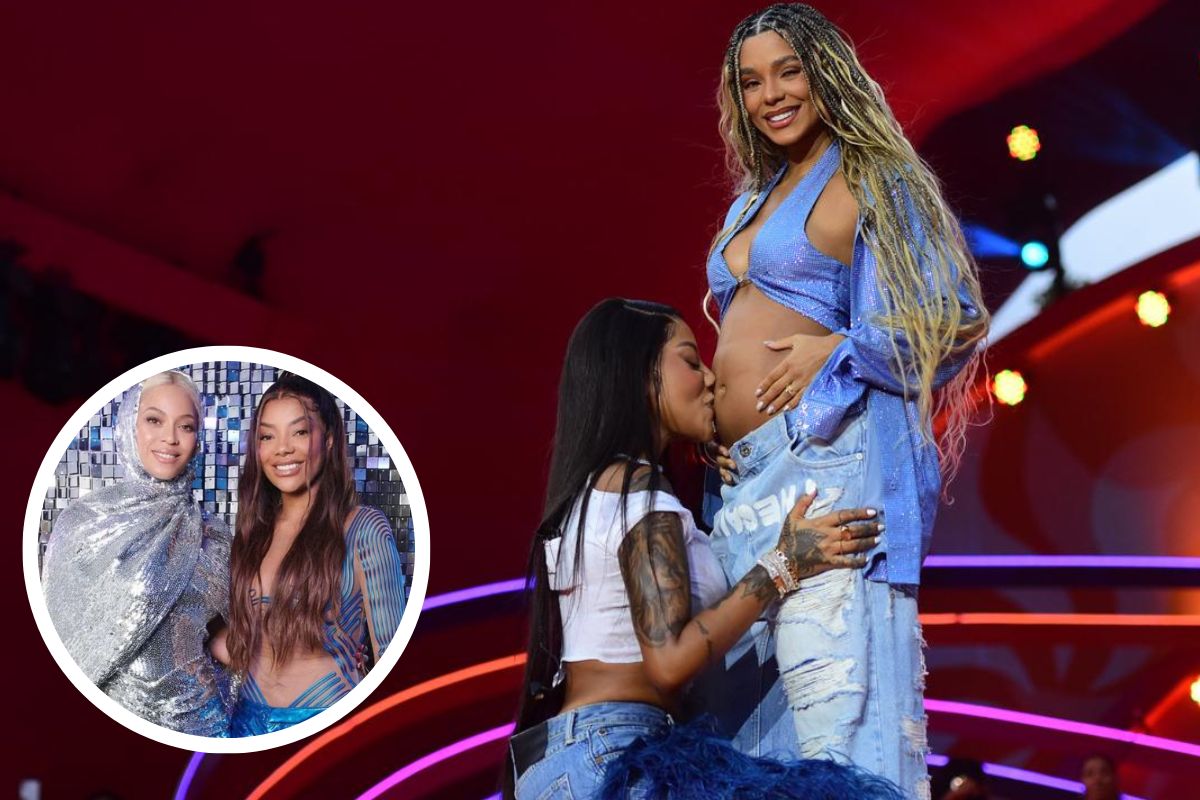 Ludmilla beijando barriga de Brunna e ao lado de Beyoncé